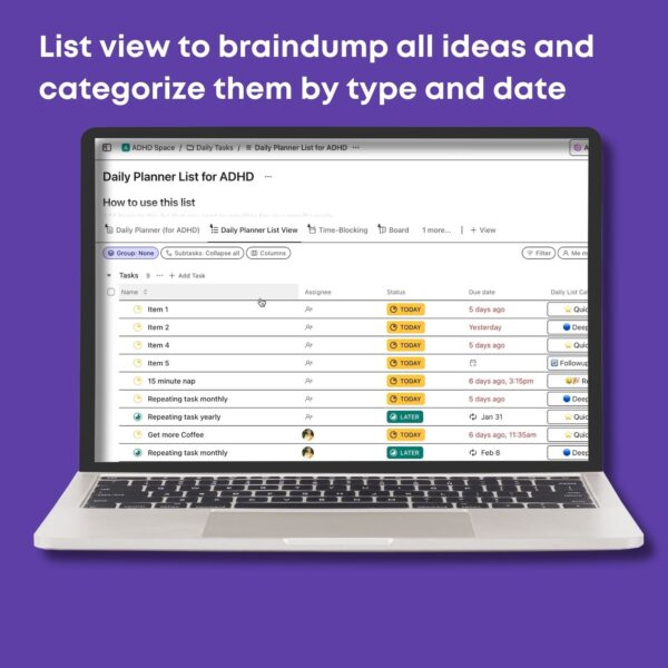 Daily Planning Template for ClickUp | ADHD friendly planner - Image 2