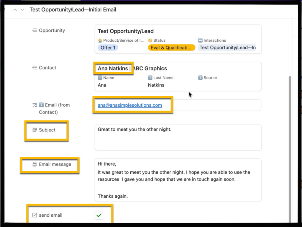 Airtable fields for automating emails